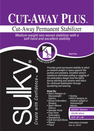 Sulky - Cut Away Plus Midweight Stabilizer White 20in x 1yd