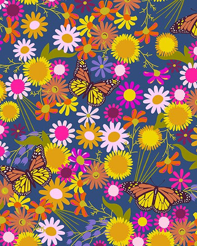 Wildflowers by Alison Glass -Denim/Monarch - A-670-B